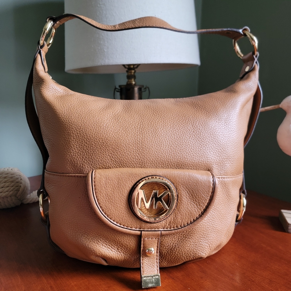 Michael Kors Fulton Large Hobo Tan Pebbled Leather Shoulder Bag